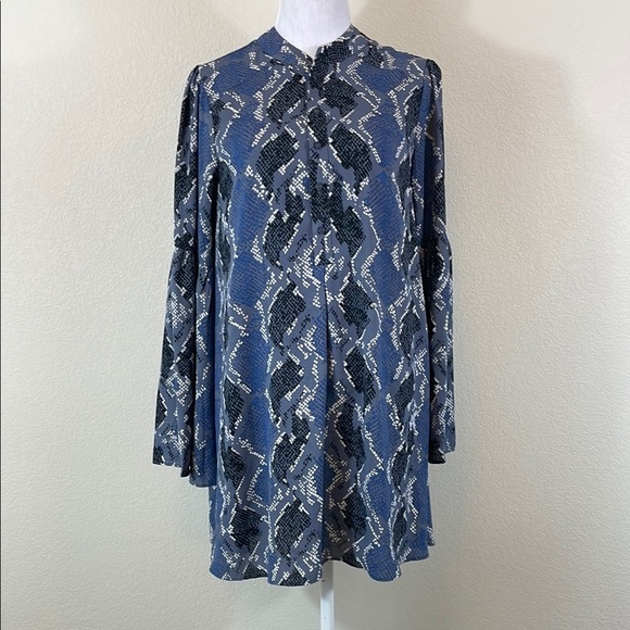 Buddy Love Blue Bishop Sleeve Mock Neck Dress Small - Picture 1 of 10